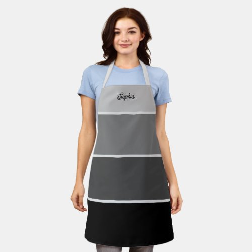 Black and Gray  Ombre Stripes with Script Apron