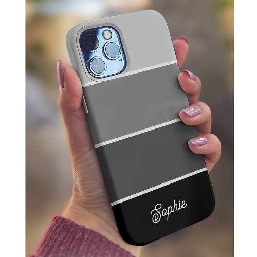 Black and Gray  Ombre Stripes with Script iPhone 13 Case