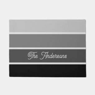 Black and Gray Ombre Stripes with Script Doormat