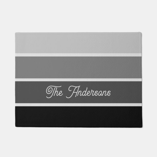Black and Gray | Ombre Stripes with Script Doormat (Front)