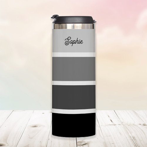 Black and Gray  Ombre Stripes with Script Fleece  Thermal Tumbler