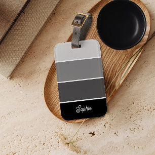 Black and Gray Ombre Stripes with Script Luggage Tag