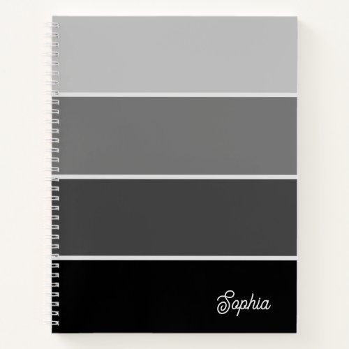 Black and Gray  Ombre Stripes with Script Notebook