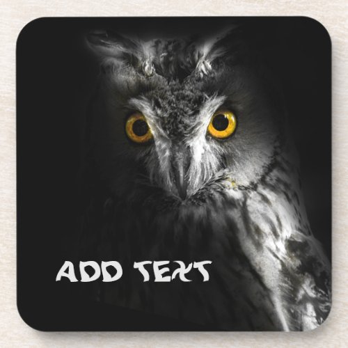 Black and Gray Owl Hard plastic coaster