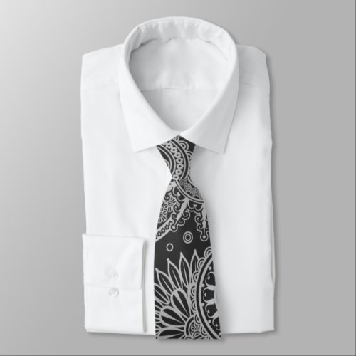 Black and Gray Paisley Pattern Neck Tie