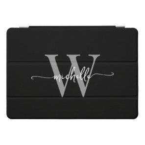 Black And Gray Personalized Monogram Name Script iPad Pro Cover