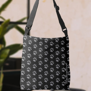 Black and Gray Pet Paw Print Pattern Cat Lover Crossbody Bag