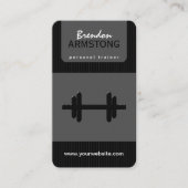 Black and Gray Pinstripe Dumbbell Personal Trainer Business Card (Front)