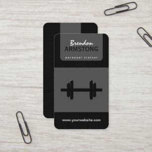 Black and Gray Pinstripe Dumbbell Personal Trainer Business Card