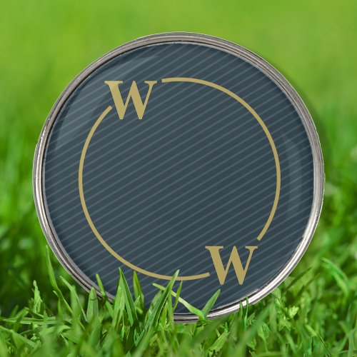 Black and Gray Pinstripe Elegant Monogram Golf Ball Marker