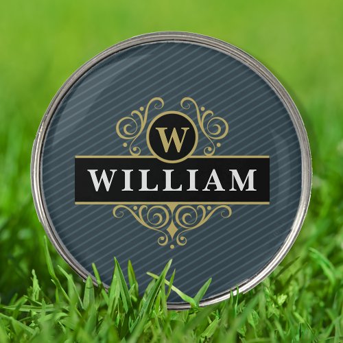 Black and Gray Pinstripe Elegant Personalized Golf Ball Marker