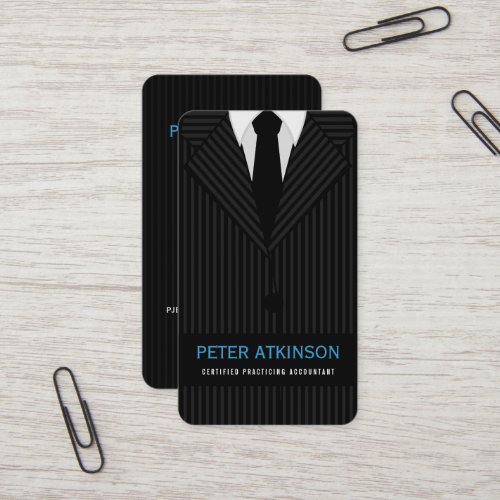 Black and Gray Pinstripe Suit Vertical Accountant Business Card