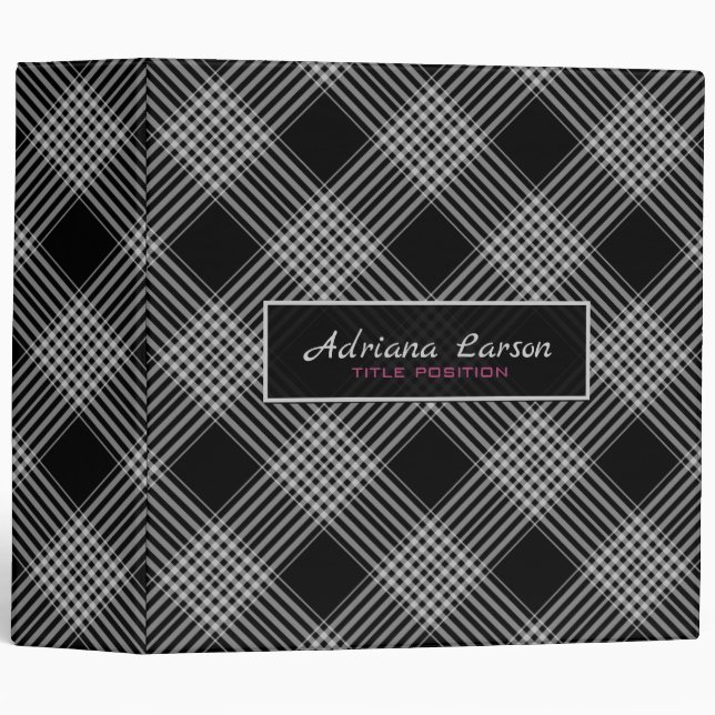 Black And Gray Plaid 3 Ring Binder (Front/Spine)