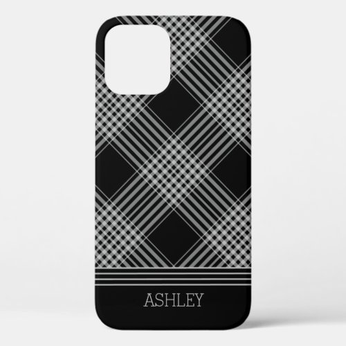 Black and Gray Plaid iPhone 12 Case