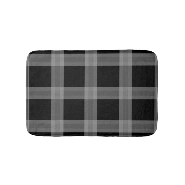 Black And Gray Plaid Pattern Bath Mat (Front)