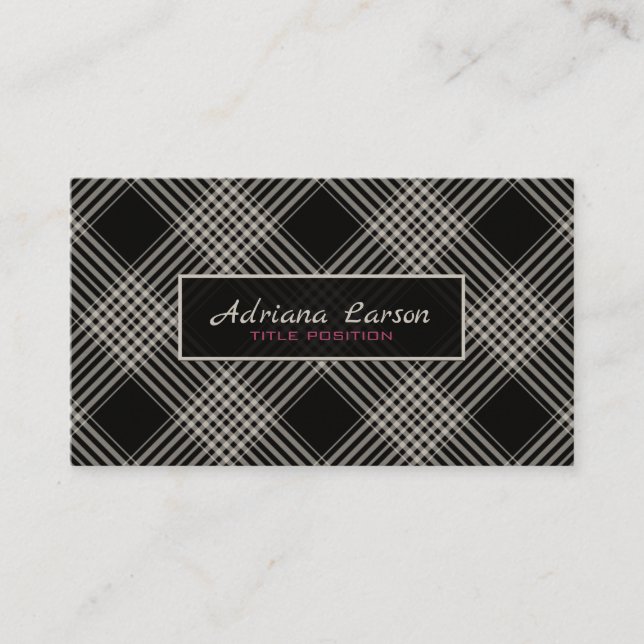 Black And Gray Plaid Pattern Business Card (Front)