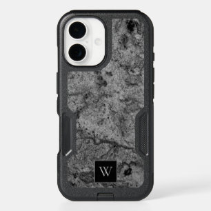 Black and Gray Polished Granite Monogrammed iPhone 16 Case