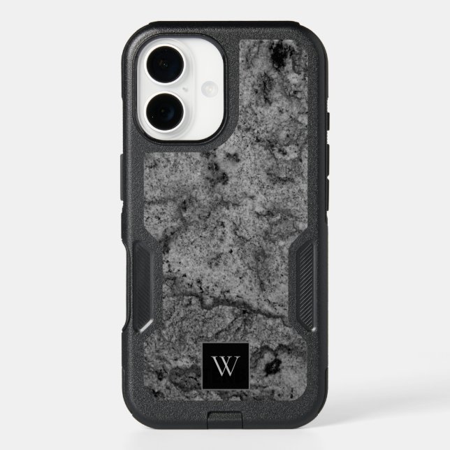 Black and Gray Polished Granite Monogrammed Otterbox iPhone Case (Back)