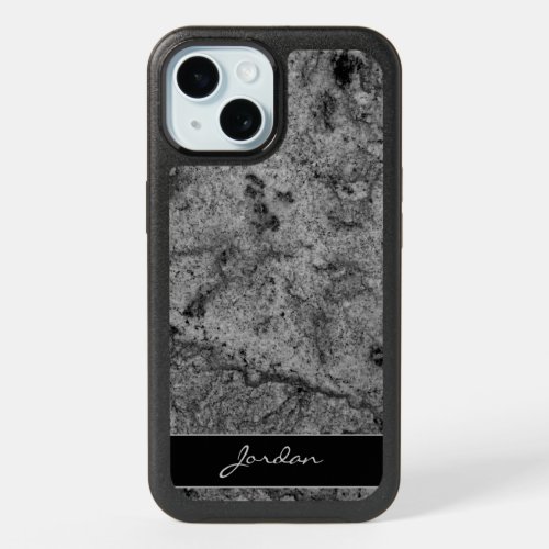 Black and Gray Polished Granite Name iPhone 15 Case