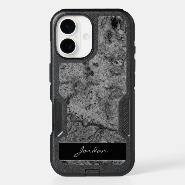 Black and Gray Polished Granite Name Otterbox iPhone Case (Back)