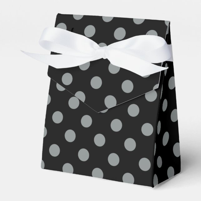 Black and Gray Polka Dots Pattern Favor Boxes (Front Side)