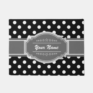 Black and Gray Polka Dots Personalized Doormat