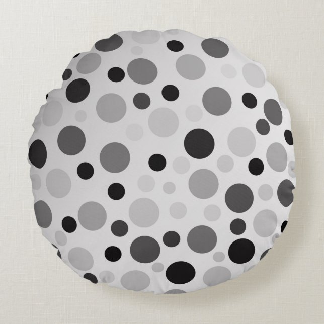 Black And Gray Polka Dots,  Round Pillow (Front)