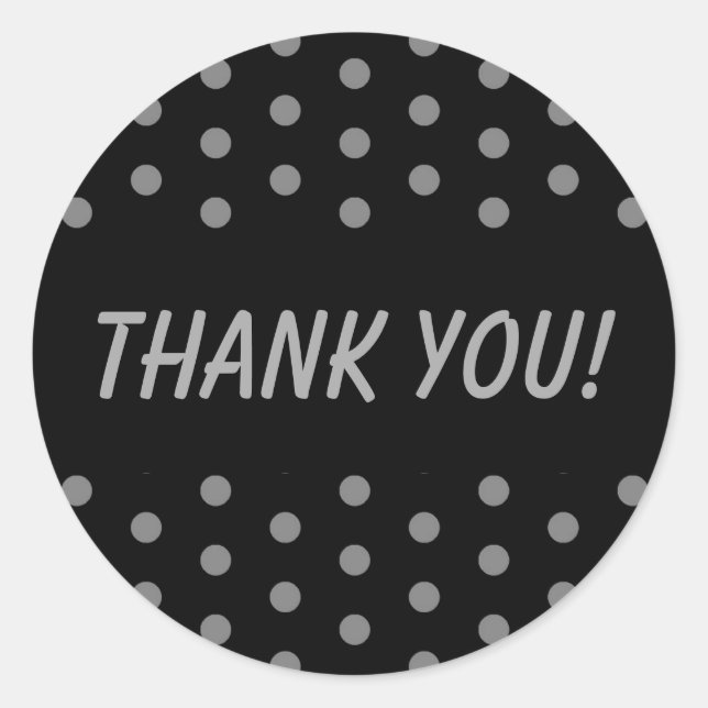 Black and Gray Polka Dots Thank You Classic Round Sticker (Front)