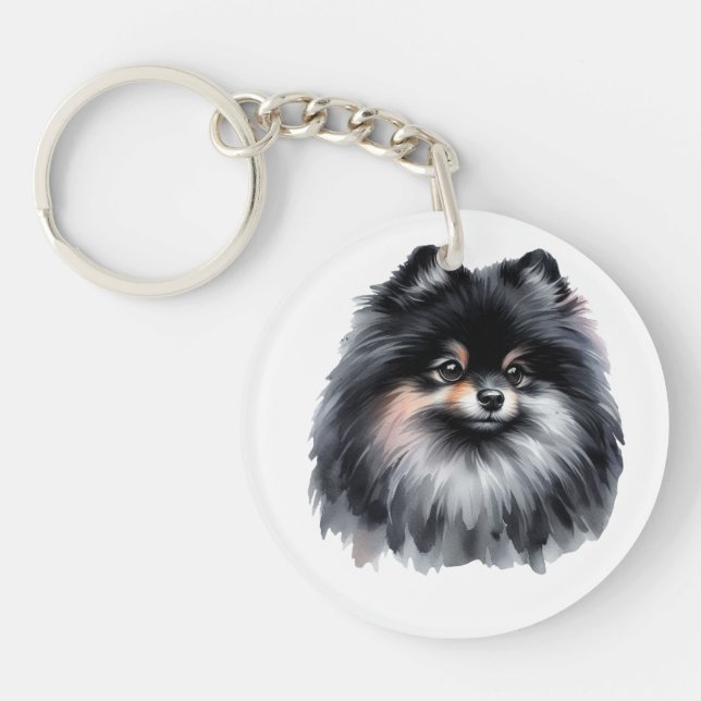 Black and Gray Pomeranian Keychain (Front)