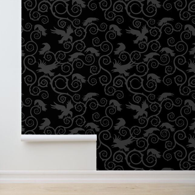 Black and Gray Raven Gothic Romantic Fairytale Wallpaper (Application)