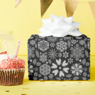 Black And Gray Retro Floral Art Seamless Pattern Wrapping Paper