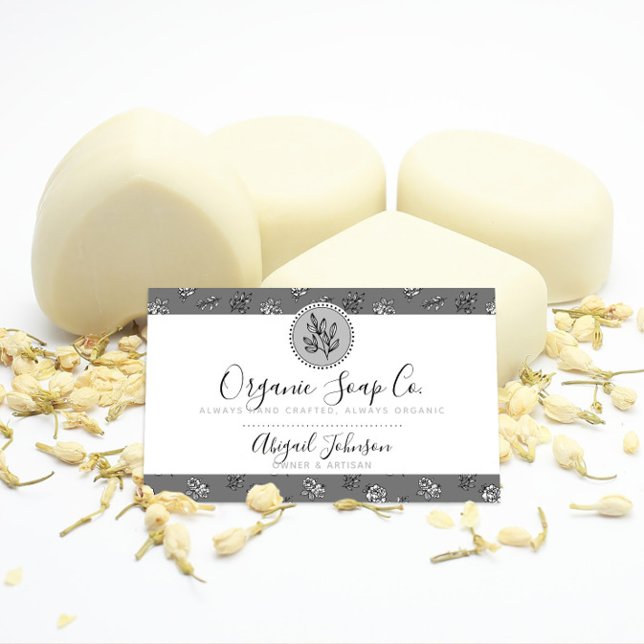 Black and Gray Roses and Leaves Line Art Artisan Business Card (Creator Uploaded)