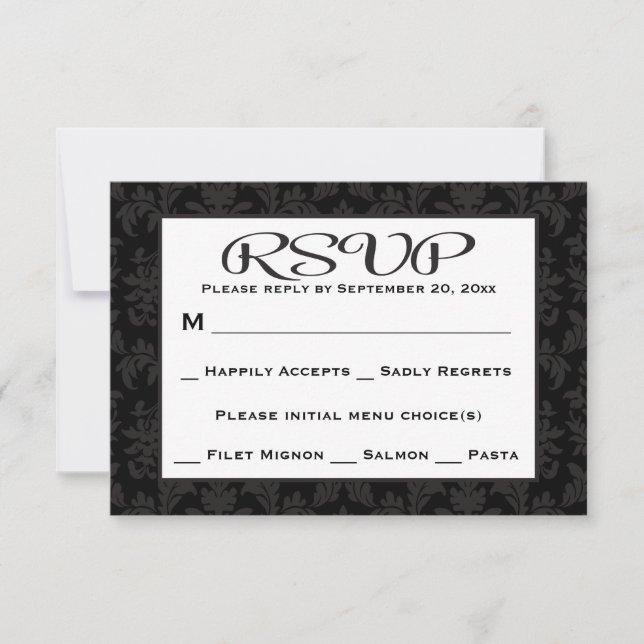 Black And Gray RSVP Damask Floral Wedding / Party (Front)