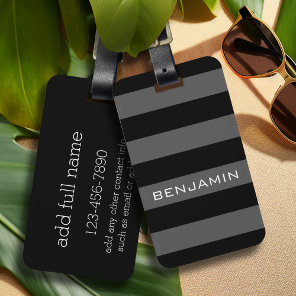 Black and Gray Rugby Stripes with Custom Name Luggage Tag