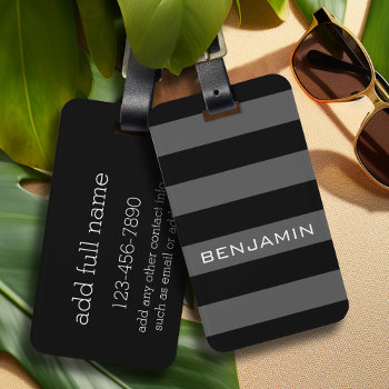 Black And Gray Rugby Stripes With Custom Name Luggage Tag by MarshBaby at Zazzle