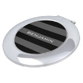 Black and Gray Rugby Stripes with Custom Name Makeup Mirror (Turned)