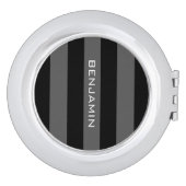 Black and Gray Rugby Stripes with Custom Name Makeup Mirror (Side)