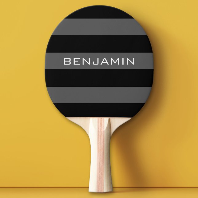 Black and Gray Rugby Stripes with Custom Name Ping Pong Paddle (Custom Ping Pong Paddle)