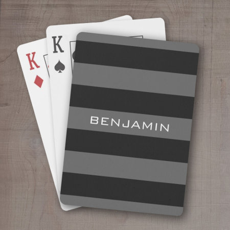 Black And Gray Rugby Stripes With Custom Name Playing Cards