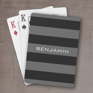 Black and Gray Rugby Stripes with Custom Name Poker Cards