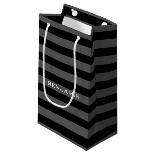 Black and Gray Rugby Stripes with Custom Name Small Gift Bag