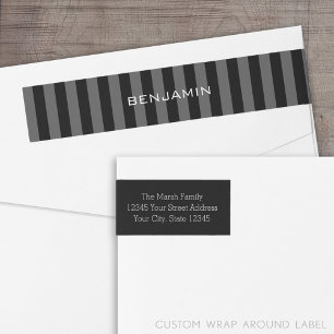 Black and Gray Rugby Stripes with Custom Name Wrap Around Label