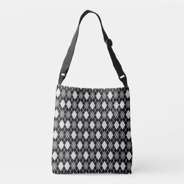 Black and Gray Seamless Argyle Pattern  Crossbody Bag (Back)