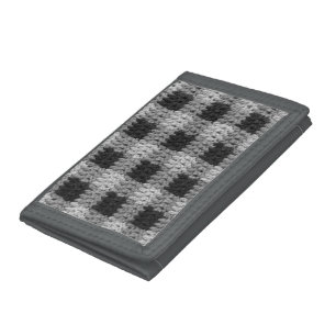 Black and Gray Shades Plaid Artisan Crochet Print Tri-fold Wallet