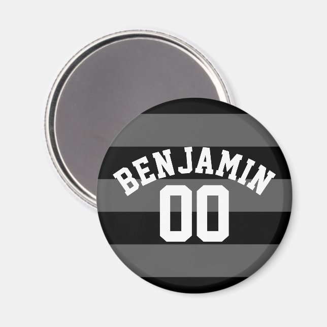 Black and Gray Silver Rugby Stripes Name Number Magnet (Front/Back)