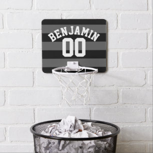 Black and Gray Silver Rugby Stripes Name Number Mini Basketball Hoop