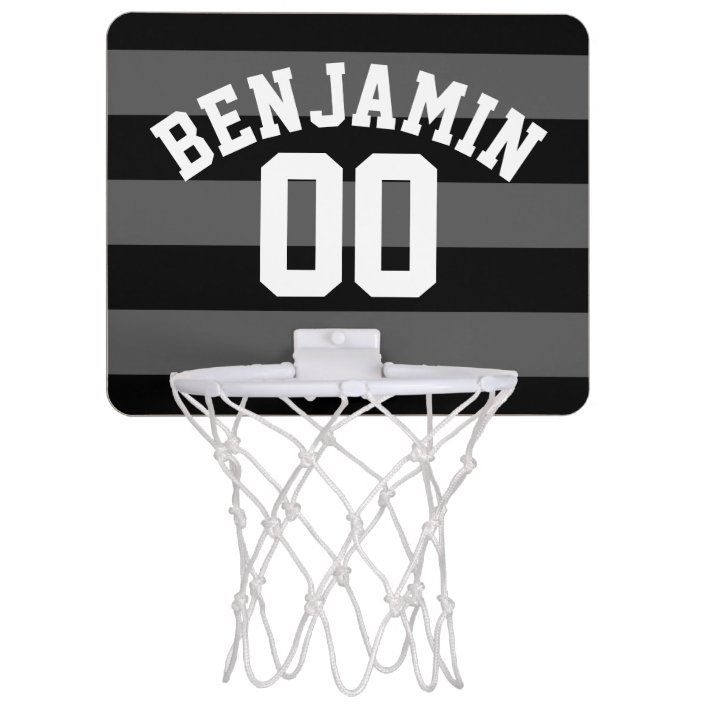 Black And Gray Silver Rugby Stripes Name Number Mini Basketball