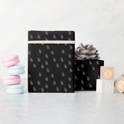 Black and Gray Simple Modern Raindrops Pattern  Wr Wrapping Paper