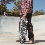 Black and Gray Skull Heads - Monogram Skateboard<br><div class="desc">Skateboard. Black and Gray Skull Heads - Monogram ready for you to personalize. ✔NOTE: ONLY CHANGE THE TEMPLATE AREAS NEEDED! 😀 If needed, you can remove the text and start fresh adding whatever text and font you like. 📌If you need further customization, please click the "Click to Customize further" or...</div>