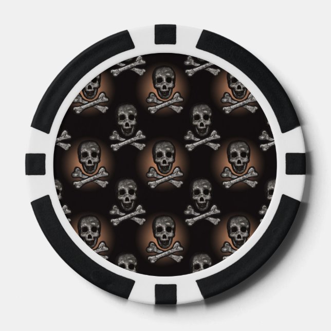 Black and Gray Skulls and Crossbones Poker Chips (Front)